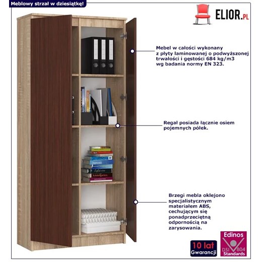 Zamykany regał biurowy dąb sonoma + wenge - Ornaro Elior One Size Edinos.pl
