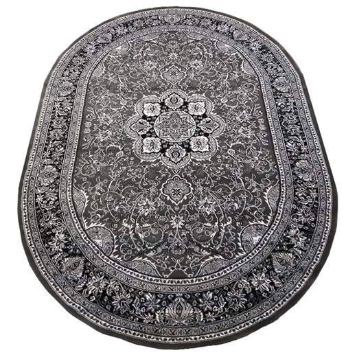Szary owalny dywan we wzory - Hofio ze sklepu Edinos.pl w kategorii Dywany - zdjęcie 172210279