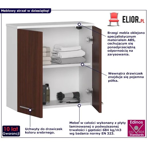 Wisząca szafka łazienkowa z półkami biały + wenge - Zofix 3X Elior One Size Edinos.pl