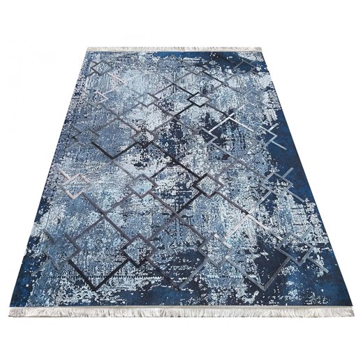 Niebieski dywan bawełniany z frędzlami - Dehab ze sklepu Edinos.pl w kategorii Dywany - zdjęcie 172210529
