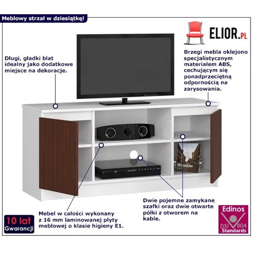 Klasyczna szafka pod telewizor biała + wenge - Darius 3X 120 cm Elior One Size Edinos.pl