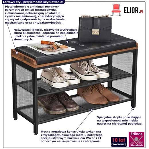 Loftowe siedzisko z 2 półkami do przedpokoju - Jorkis 15X Elior One Size Edinos.pl