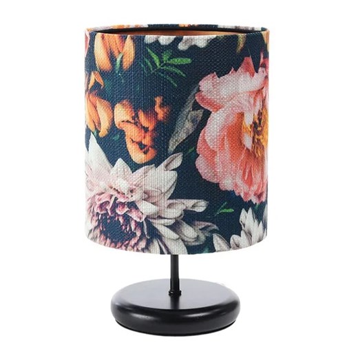Czarna lampka nocna z abażurem w kwiaty - 5X S383 S1-W94 ze sklepu Edinos.pl w kategorii Lampy stołowe - zdjęcie 172211057