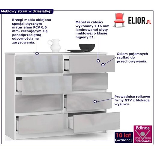 Nowoczesna komoda do salonu biała + metalik połysk - Stigio 4X Elior One Size Edinos.pl