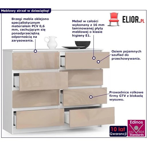 Komoda do salonu biała + cappuccino połysk - Stigio 4X Elior One Size Edinos.pl