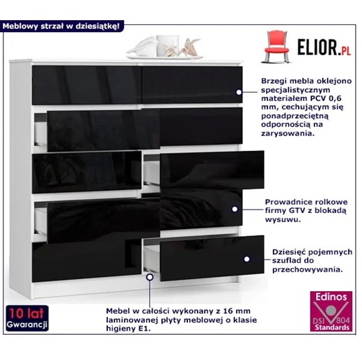 Komoda do biura biała + czarny połysk - Mirune 4X Elior One Size promocyjna cena Edinos.pl