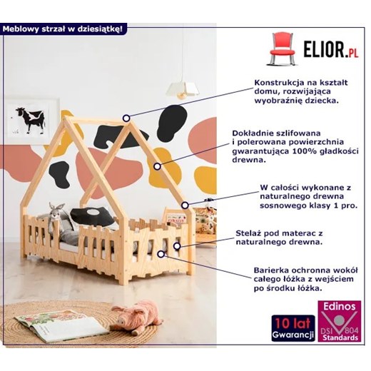 Skandynawskie łóżko domek z barierką - Torux Elior One Size Edinos.pl
