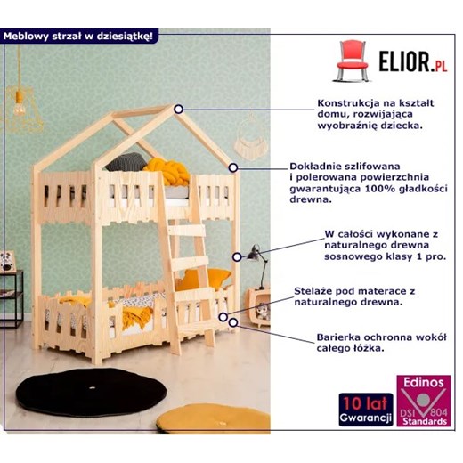 Drewniane łóżko piętrowe domek z barierkami - Marion 3X Elior One Size Edinos.pl