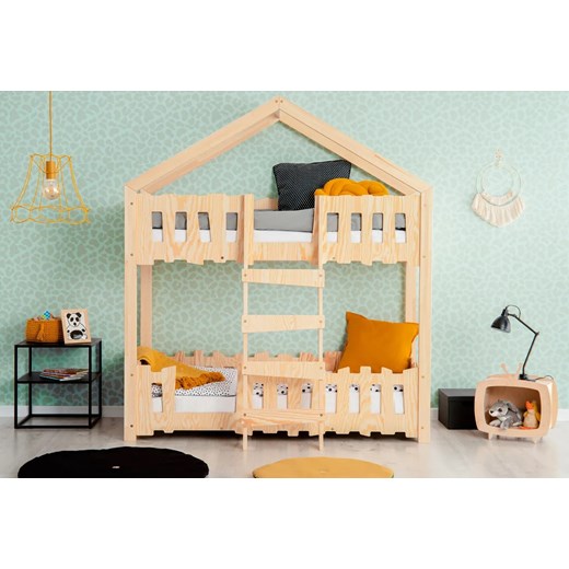 Drewniane łóżko piętrowe domek z barierkami - Marion 3X ze sklepu Edinos.pl w kategorii Łóżka dziecięce - zdjęcie 172211847