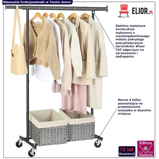 Czarny mobilny wieszak z półką do przedpokoju - Montera Elior One Size Edinos.pl