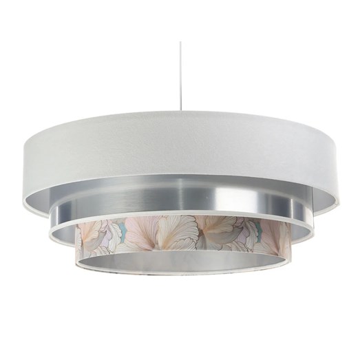 Biało-srebrna lampa wisząca z okrągłym abażurem - S452-Ilia ze sklepu Edinos.pl w kategorii Lampy wiszące - zdjęcie 172212016