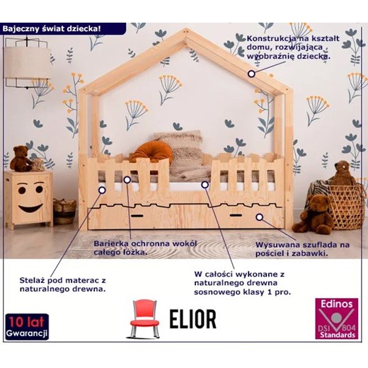 Łóżko dziecięce domek z szufladą - Kiren 5X Elior One Size Edinos.pl