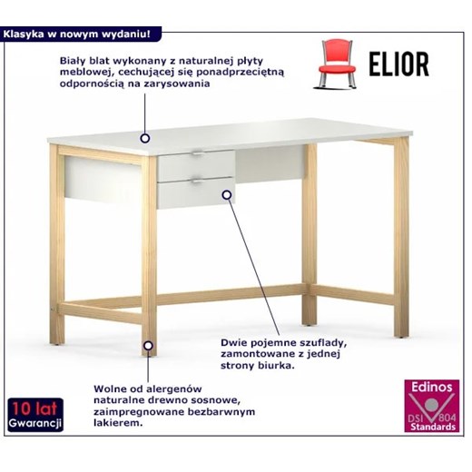 Białe małe biurko dla dziecka z szufladami - Molus 3X Elior One Size Edinos.pl