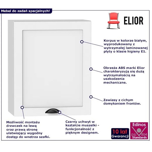Górna szafka kuchenna z trzema półkami biała - Pergio 34X 60 cm Elior One Size Edinos.pl