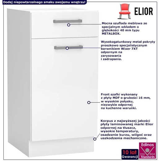 Biała szafka kuchenna z szufladą - Elora 5X 40 cm połysk Elior One Size Edinos.pl