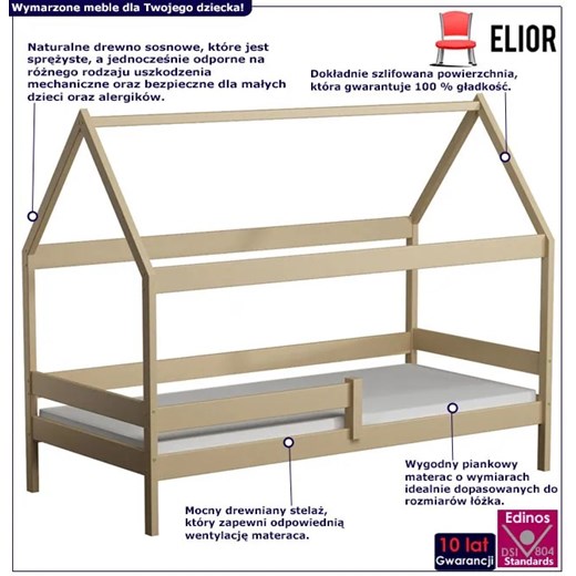 Drewniane łóżko w stylu skandynawskim, wanilia - Petit 3X 180x90 cm Elior One Size Edinos.pl