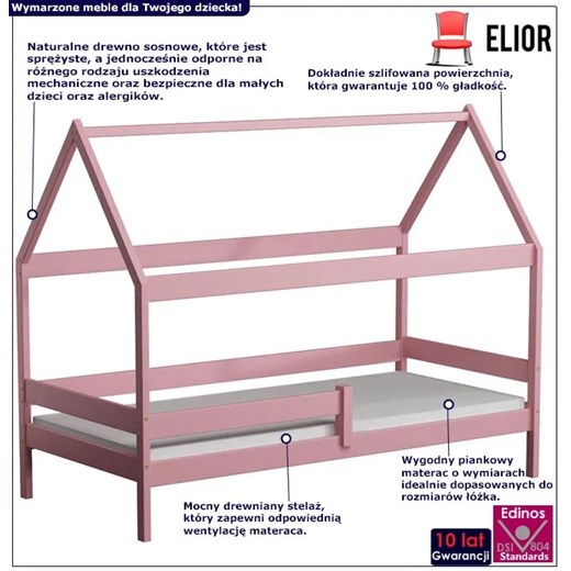 Różowe dziecięce łóżko ze stelażem i materacem - Petit 3X 200x90 cm Elior One Size Edinos.pl