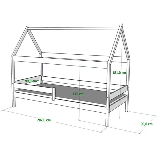 Zielone łóżko domek z drewna z materacem - Petit 3X 200x90 cm Elior One Size Edinos.pl