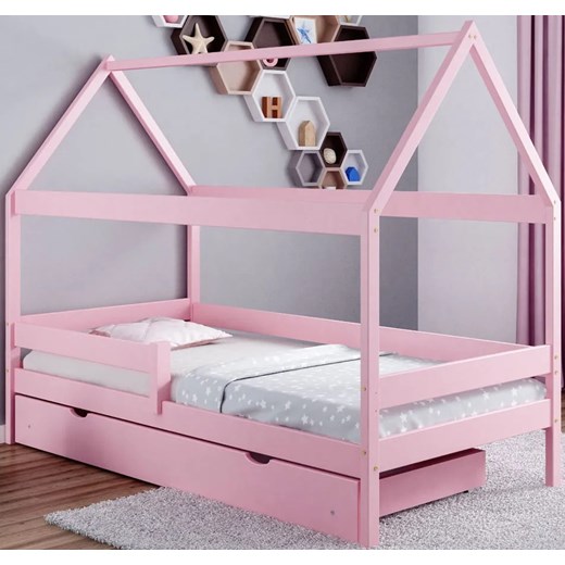Różowe łóżko przypominające domek z szufladą - Petit 4X 190x80 cm ze sklepu Edinos.pl w kategorii Łóżka dziecięce - zdjęcie 172213065