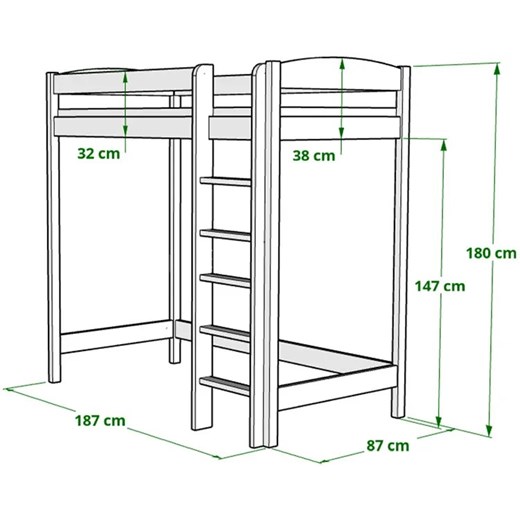 Łóżko dla dziecka na antresoli drewnianej, sosna - Igi 4X 180x80 cm Elior One Size promocyjna cena Edinos.pl