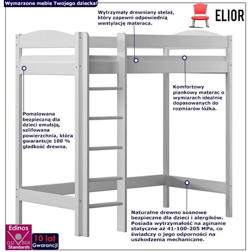 Biała antresola z łóżkiem dla dziecka - Igi 4X 180x90 cm Elior One Size Edinos.pl okazyjna cena