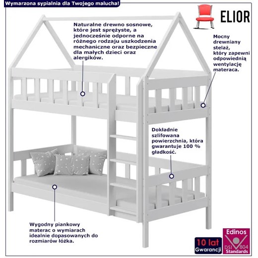 Białe skandynawskie łóżko piętrowe w kształcie domku - Gigi 3X 180x80 cm Elior One Size Edinos.pl