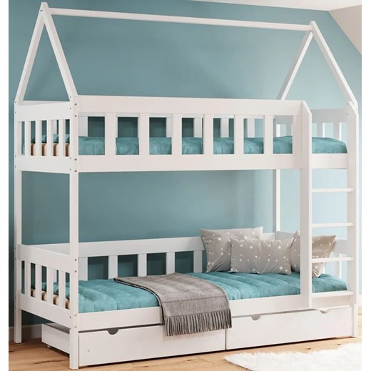 Białe dziecięce piętrowe łóżko domek z szufladami - Gigi 4X 160x80 cm ze sklepu Edinos.pl w kategorii Łóżka dziecięce - zdjęcie 172213337