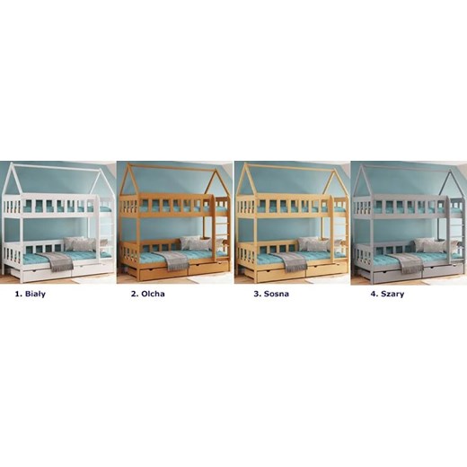 Szare łóżko dziecięce piętrowe w kształcie domku - Gigi 4X 180x80 cm Elior One Size Edinos.pl