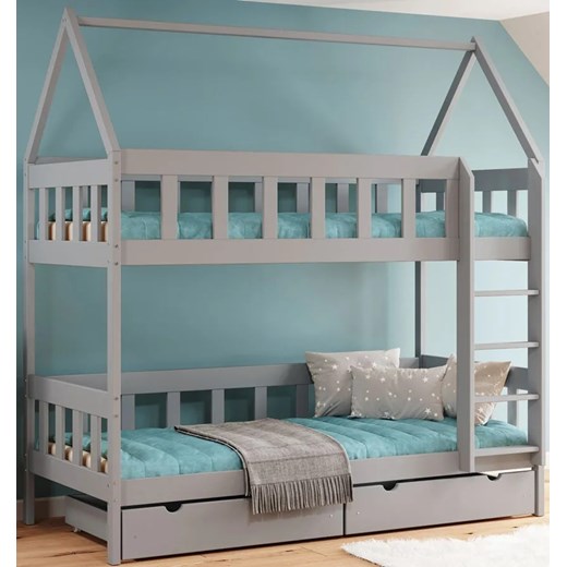 Szare łóżko dziecięce piętrowe w kształcie domku - Gigi 4X 180x80 cm ze sklepu Edinos.pl w kategorii Łóżka dziecięce - zdjęcie 172213366