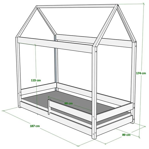 Szare łóżko domek parterowe z materacem i stelażem - Rara 180x80 cm Elior One Size Edinos.pl