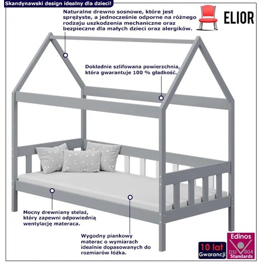 Szare łóżko dziecięce pojedyncze - Dada 3X 160x80 cm Elior One Size Edinos.pl