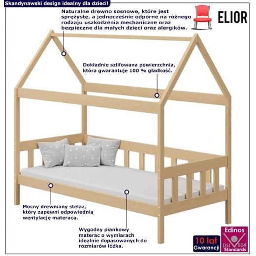 Łóżko domek z materacem dla dziecka, sosna - Dada 3X 190x90 cm Elior One Size Edinos.pl