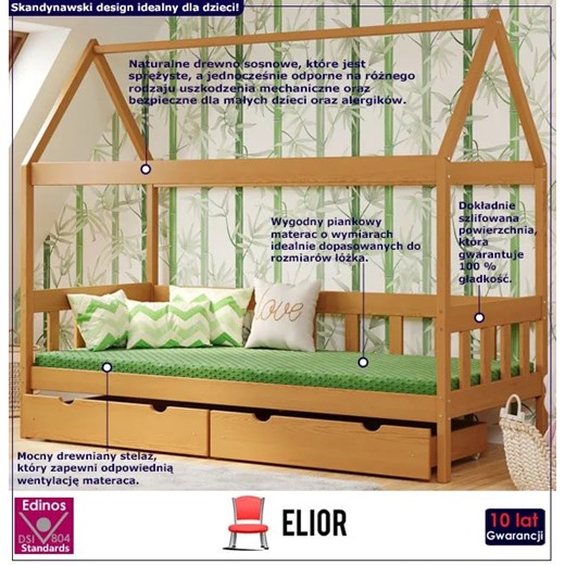 Skandynawskie drewniane łóżko domek, olcha - Dada 4X 190x90 cm Elior One Size Edinos.pl