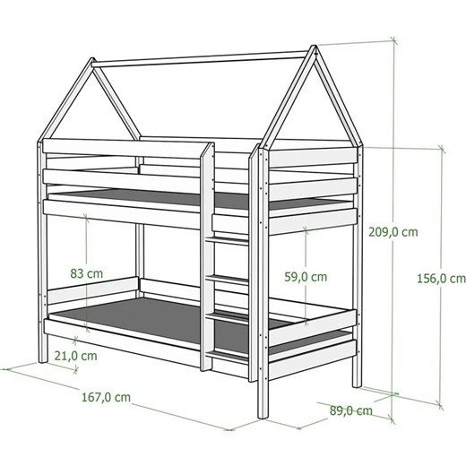 Zielone łóżko piętrowe domek 2-osobowe z drabinką - Zuzu 3X 160x80 cm Elior One Size Edinos.pl