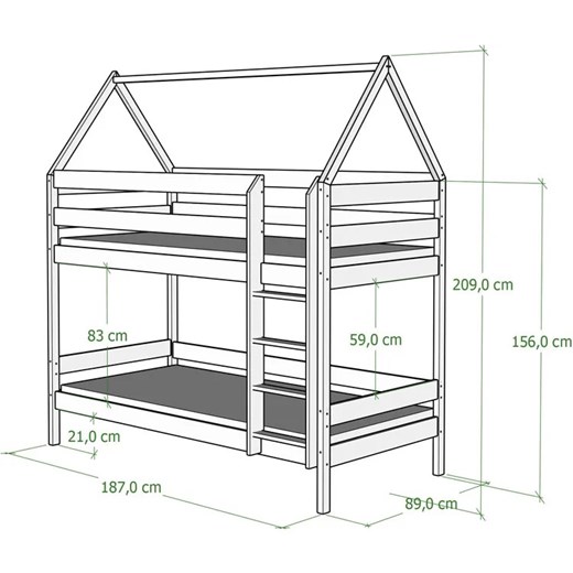 Piętrowe łóżko dla 2 dzieci w kształcie domku, sosna - Zuzu 3X 180x80 cm Elior One Size Edinos.pl