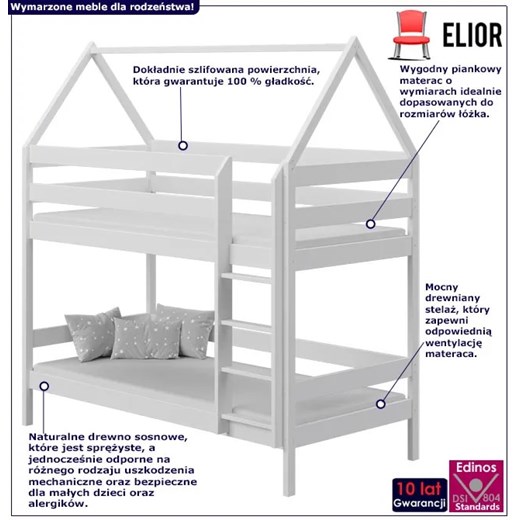 Białe skandynawskie piętrowe łóżko domek - Zuzu 3X 190x80 cm Elior One Size Edinos.pl