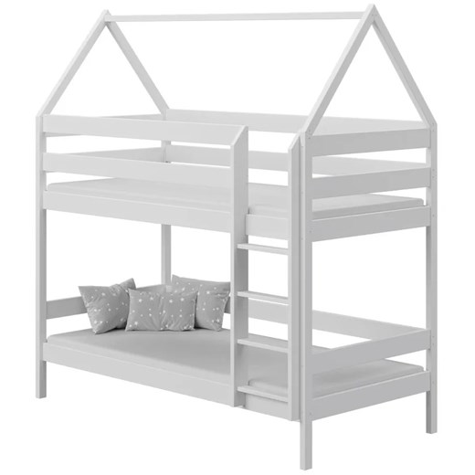 Białe drewniane łóżko piętrowe domek dziecięce - Zuzu 3X 190x90 cm ze sklepu Edinos.pl w kategorii Łóżka dziecięce - zdjęcie 172213799