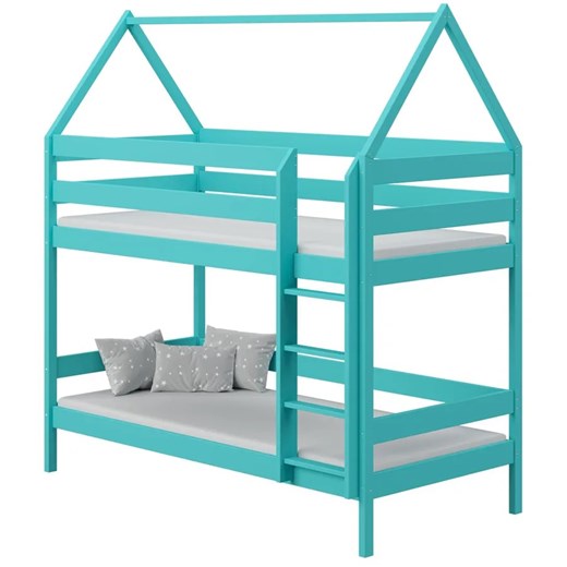 Drewniane piętrowe łóżko dziecięce 2-osobowe domek, turkus - Zuzu 3X 190x90 cm Elior One Size Edinos.pl