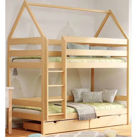 Piętrowe łóżko domek z szufladą do sypialni dziecięcej, sosna - Zuzu 4X 180x90 cm ze sklepu Edinos.pl w kategorii Łóżka dziecięce - zdjęcie 172213869