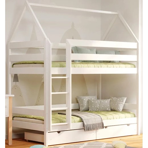 Białe podwójne piętrowe łóżko dziecięce domek z szufladą - Zuzu 4X 190x80 cm ze sklepu Edinos.pl w kategorii Łóżka dziecięce - zdjęcie 172213875