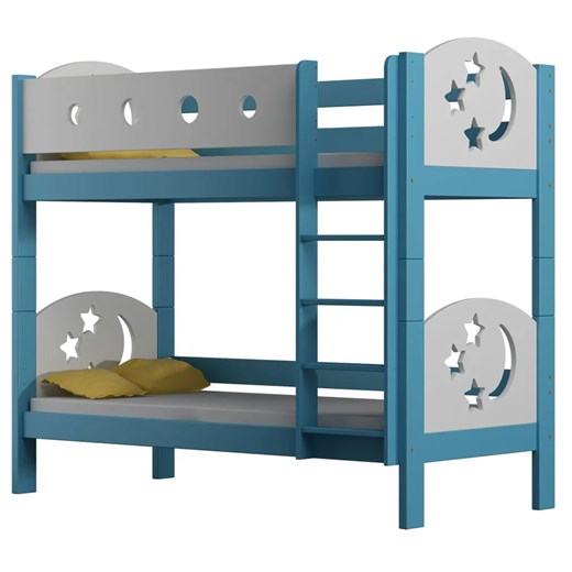 Niebieskie sosnowe łóżko piętrowe z gwiazdkami - Mimi 3X 190x80 cm ze sklepu Edinos.pl w kategorii Łóżka dziecięce - zdjęcie 172213946