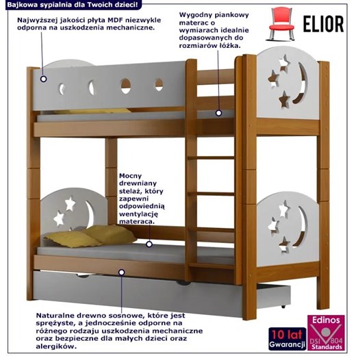 Łóżko piętrowe drewniane dla dzieci, olcha - Mimi 4X 160x80 cm Elior One Size Edinos.pl