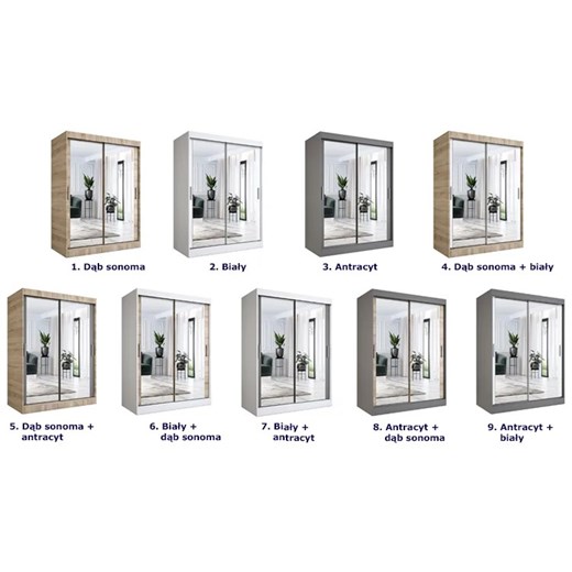 Szafa przesuwna z lustrem 150 cm dąb sonoma + antracyt - Edna 4X Elior One Size Edinos.pl
