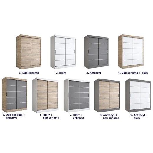 Szafa przesuwna antracyt + dąb sonoma 150 cm - Livia 4X Elior One Size okazja Edinos.pl