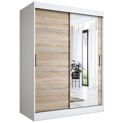 Szafa przesuwna 150 cm biel + dąb sonoma B9-L87 ze sklepu Edinos.pl w kategorii Szafy - zdjęcie 172214286