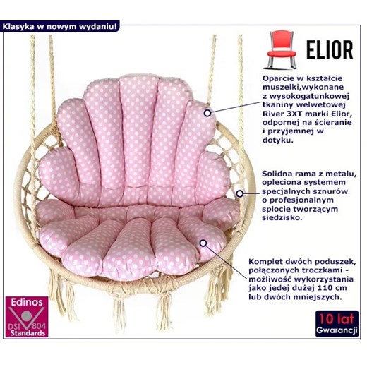 Huśtawka z poduszkami w kształcie muszli różowy + biały - Karlos Elior One Size Edinos.pl