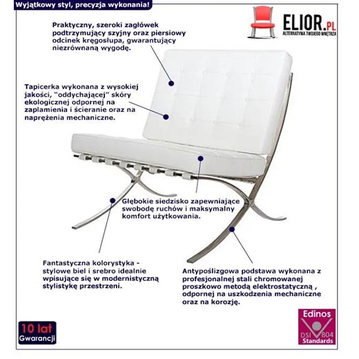 Designerski biały fotel wypoczynkowy - Vilis Elior One Size promocyjna cena Edinos.pl