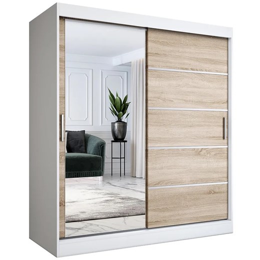 Szafa przesuwna do pokoju 180 cm biel + dąb sonoma - Felix 5X Elior One Size Edinos.pl