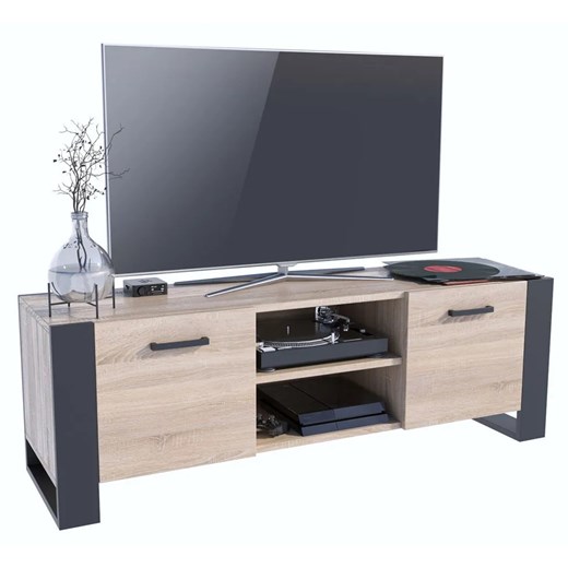 Industrialna szafka pod telewizor dąb sonoma 150 cm - Sonea ze sklepu Edinos.pl w kategorii Szafki RTV - zdjęcie 172215028