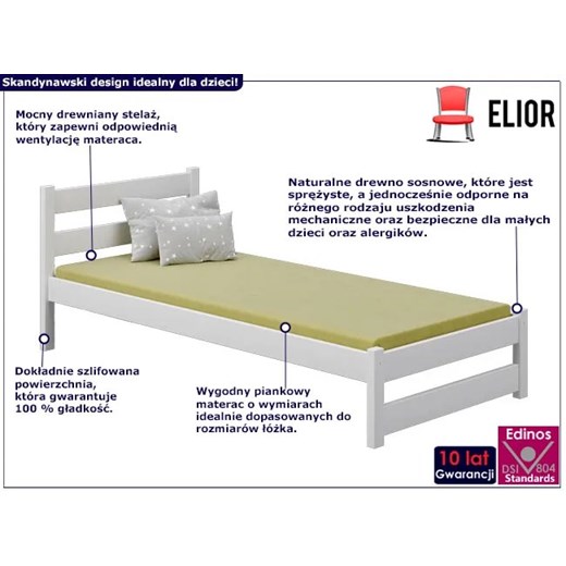 Białe nowoczesne łóżko młodzieżowe - Olda 3X 200x90 cm Elior One Size Edinos.pl